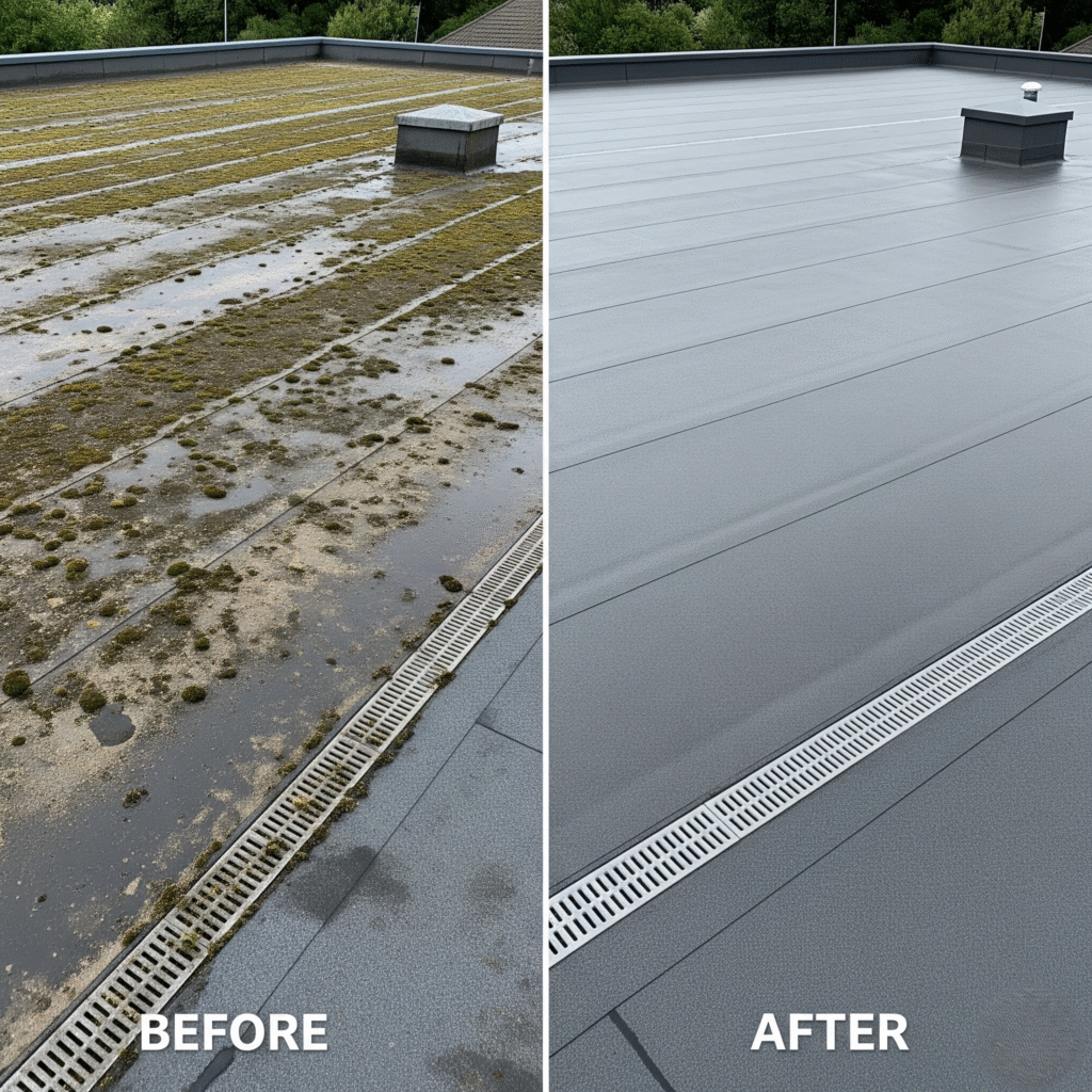 flat roof cleaning.