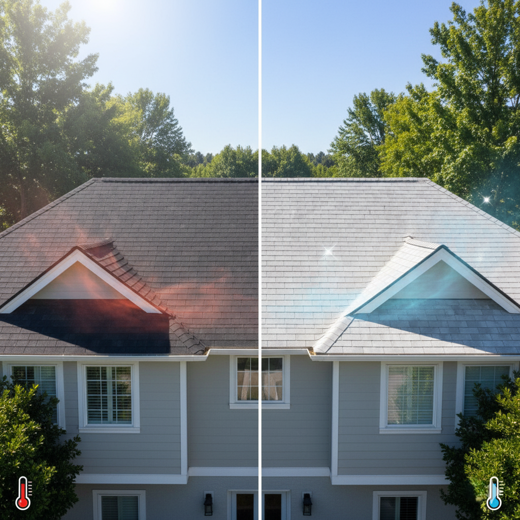 traditional roof vs. cool roof shingles.