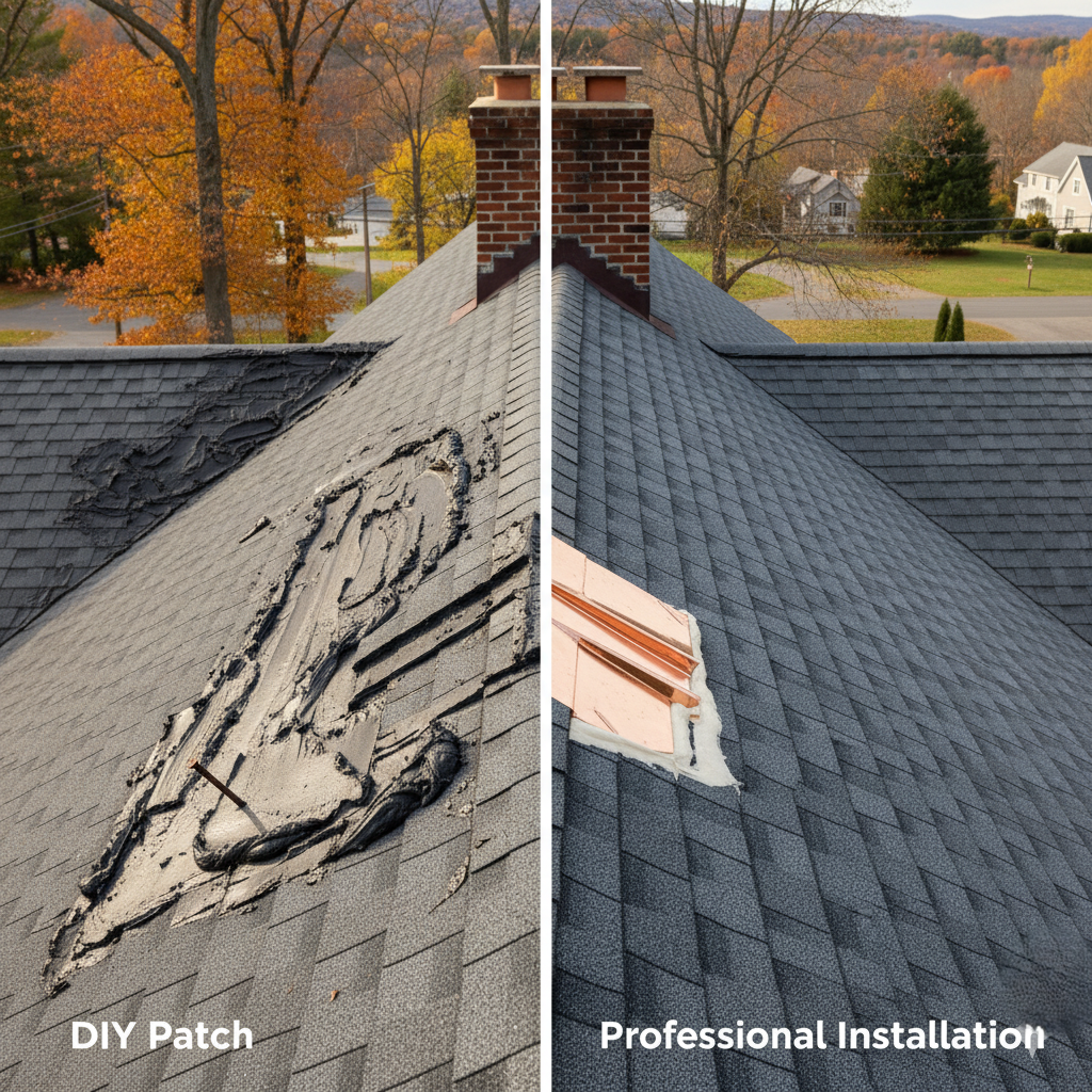 DIY patch vs. a professional flashing installation.