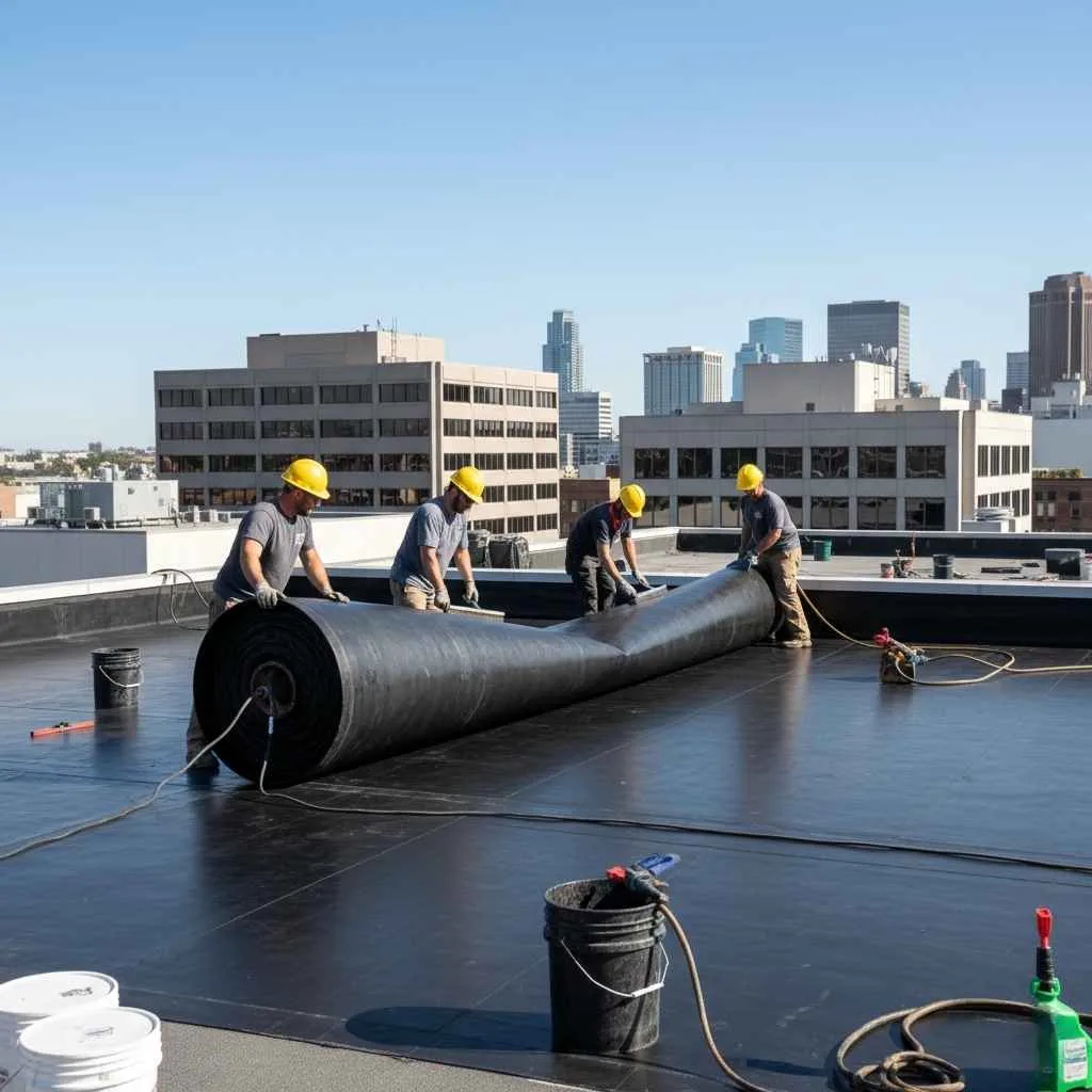 EPDM flat roof installation on commercial property