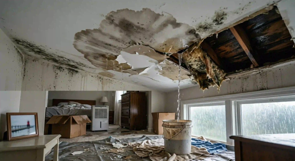 roof leak damage inside home