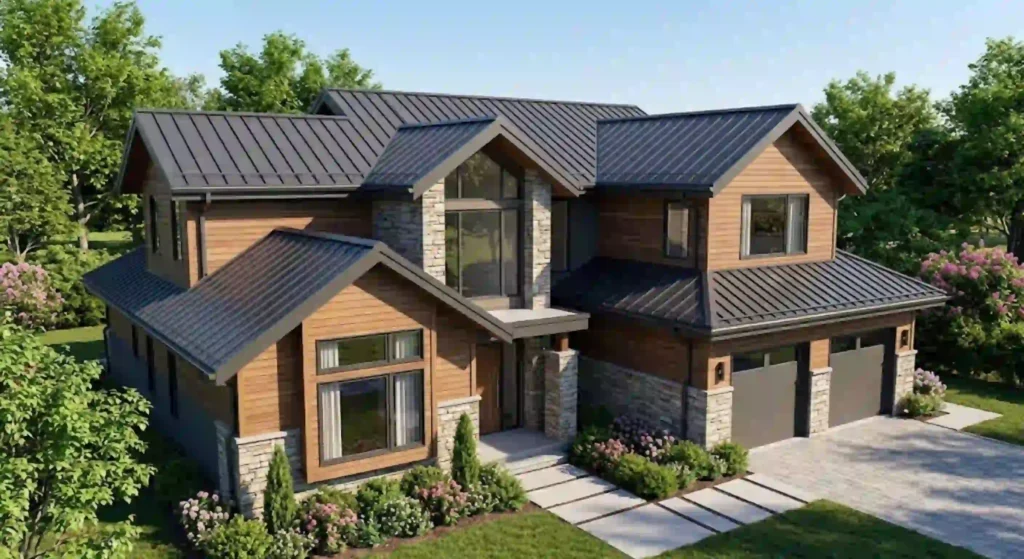 stylish finished metal roof on a residential home